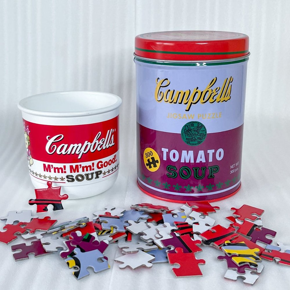 Mudpuppy Andy Warhol Campbell Tomato Soup Can Puzzle 300 Pcs + 1992 Plastic Cup
